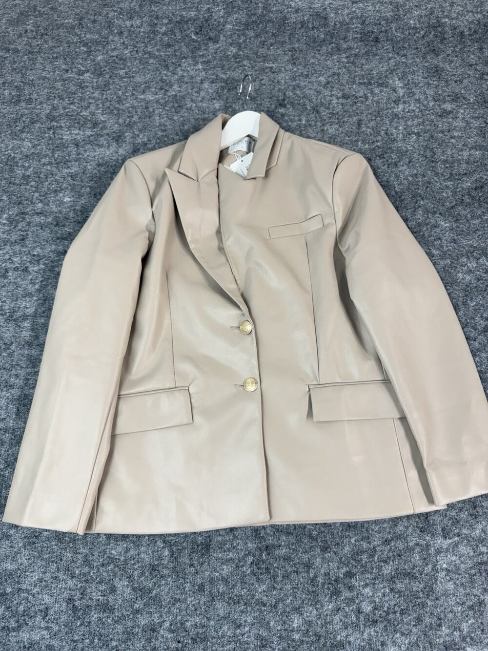 Fast Perry Leather Jacket Women Small Faux Beige Tan Oversized Moto Coat N163